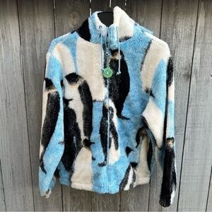 Supreme Penguin Hooded Fleece Jacket Artic Blue Men’s Size Small Jacquard Logo